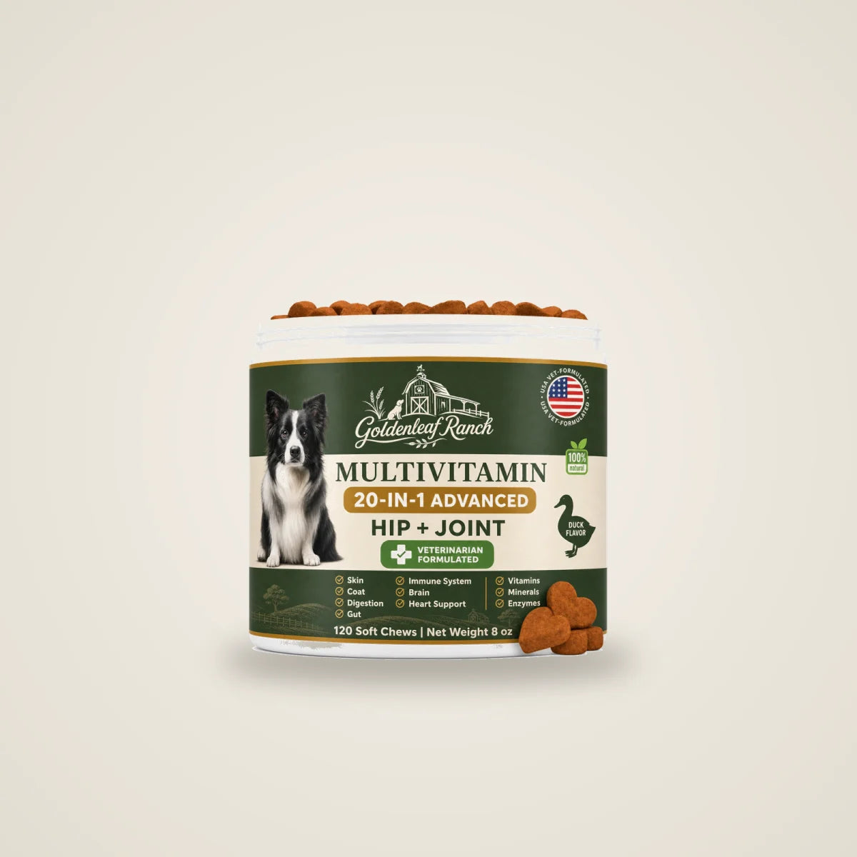Goldenleaf Ranch 20-in-1 Hip + Joint Multivitamin tub