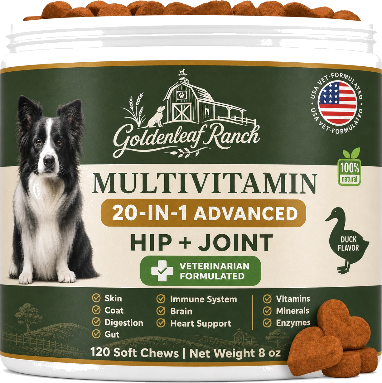 Goldenleaf Ranch Hip & Joint Multivitamin tub, transparent cutout